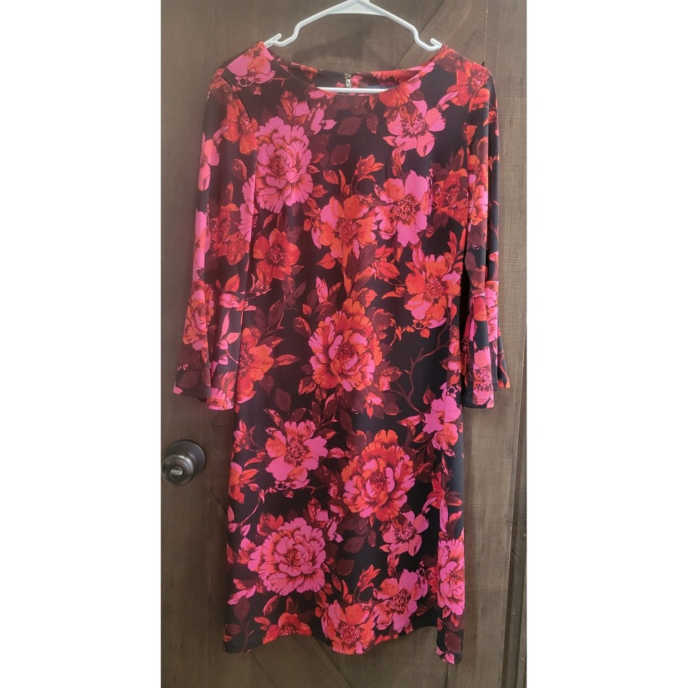 Tommy Hilfiger Womens Pink Red Floral Bell Sleeve Shift Dress Size 4 TDNYIK0097